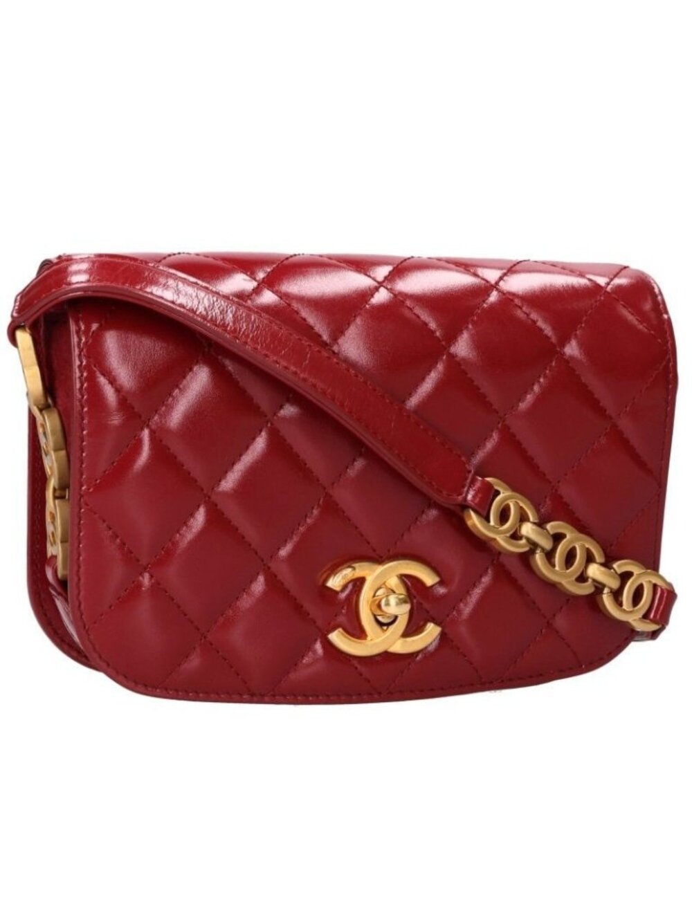 Chanel Quilted Shiny Calfskin Suede Shoulder Bag